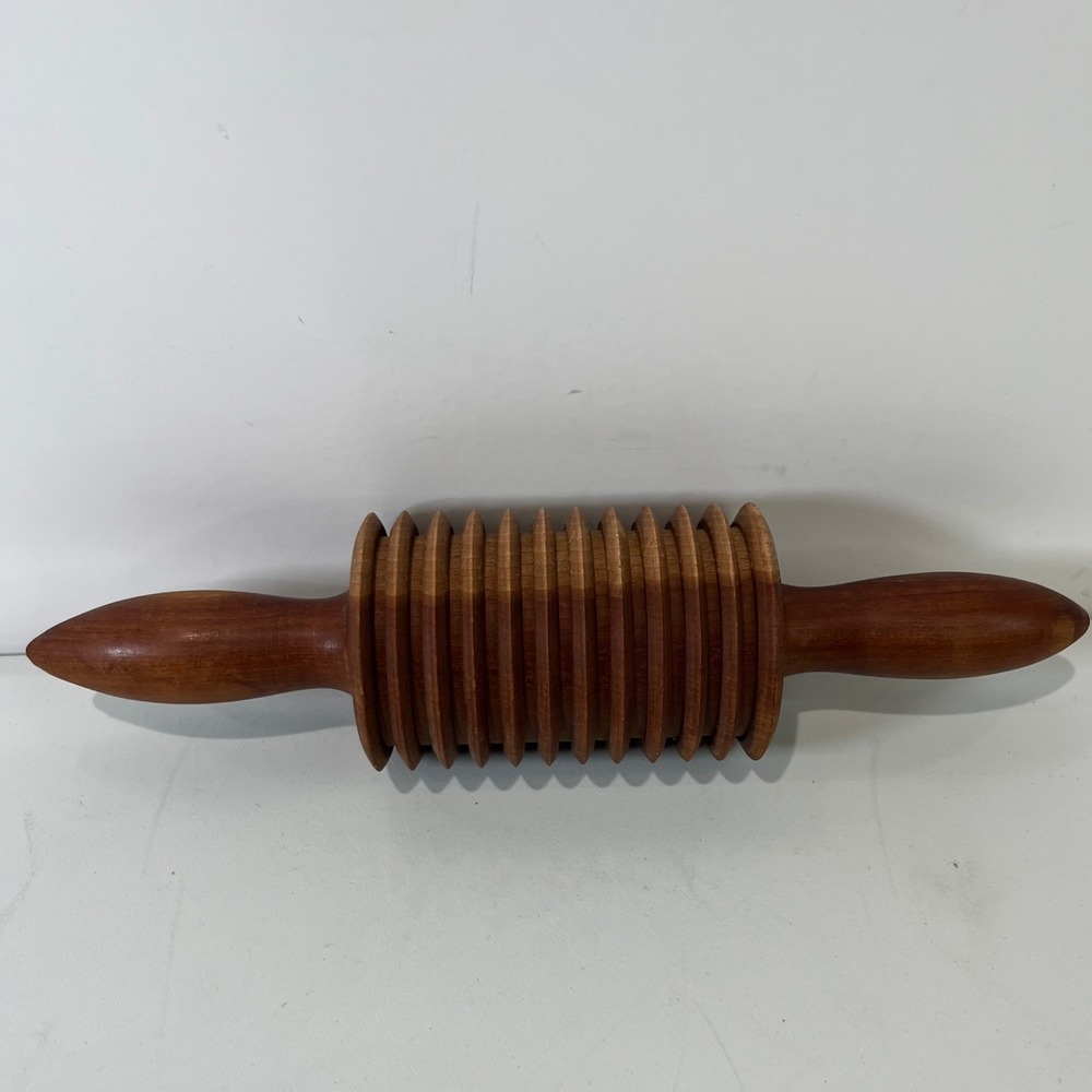 Vintage Ridged Pasta Rolling Pin Wooden Kitchen Tool Cottage Rustic Natural
